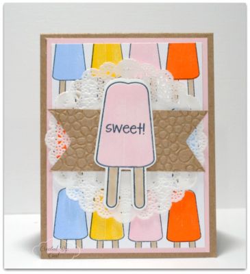Sweet!
I made my own patterned paper by randomly stamping the popsicle
Keywords: pops2eat patterns4pops popsicle dies