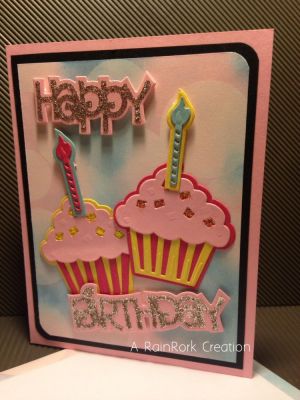 Happy birthday sparkling cupcakes
a birthday card for a teenager. I added stickies to the confetti on the frosting and used sticky tape to adhere glitter
