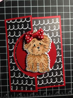 Flip-It Card with Birthday4Cookie Stamp
I made this as a thank you card for my neighbor and colored it liked my Multipoo, Miley.
Keywords: Thank-you Dog Card