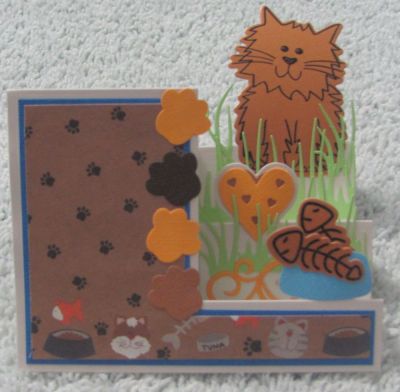 Cat2Stamp Step card 
This is my first step card and my first card using this SOL stamp set.  I really love how it turned out, the embossed cat really shows up on the shimmery paper, which doesn't photograph unfortunately.
Keywords: cat2stamp, step card, cats