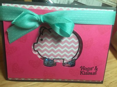Piggy Shaker Card
a quick shaker card I made using the piggy bank to stamp and papers from the May 2015 stamps of life card kit 
Keywords: piggy bank, shaker card