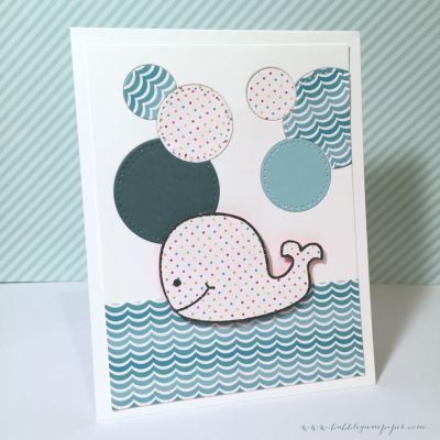 Whale-y Fun Card
A handmade card featuring the June 2015 release: whale2stamp.  I used various circle dies to die cut circles from the card base and then paper-pieced various patterned paper in the circles. The whale is featured front and center.
Keywords: die cutting, patterns,