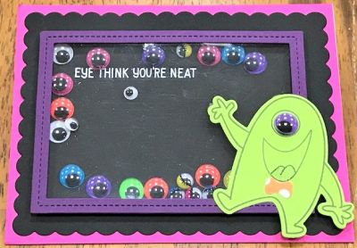 Eye Think You're Neat shaker card
shaker card using monsters4celebrations set
Keywords: monsters4celebrations set shaker card