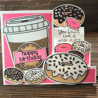 Donuts and Coffee
Step card using Donuts and Coffee stamps and matching dies
Keywords: donut coffee birthday step up