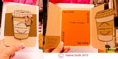 Coffee Break Bday Card
A simple card designed to look like a coffee cup.  I used the corrugator to make finish it off and some twine.  Daisie2share is also used. 
Keywords: coffee4two Coffee birthday