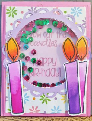 Happy Birthday Shaker
My very first Shaker card for my daughters 20th birthday.  
Keywords: versafine black ink prismacolor markers