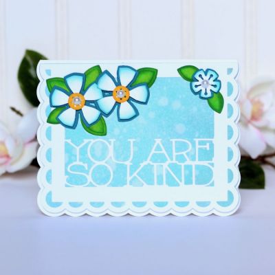 You Are So Kind
Sizzix Card, Scallop w/ Thanks Sentiment Set, Newport Flower Dies, TSOL Seaglass, Ocean, Kiwi, and Green Apple Inks for blending
