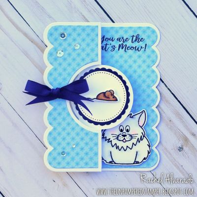 You Are the Cat's Meow
Fluffycatpudgie4, Fluffy Cat Die Set, Sizzix Circle #2 Flip-its Die Set, "Darling" Collection Patterned Paper, Faces4stamp (cat's eyes)
