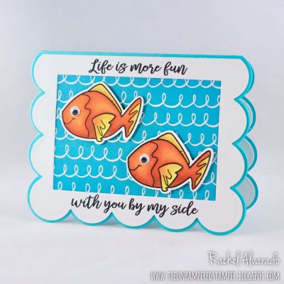 Life is more fun with you by my side
Fishes2stamp, Fish Dies, Sizzix Flowers/Sentiments Drop-ins Die Set, "Celebrate" Collection Patterned Paper, TSOL "Ocean" Cardstock
