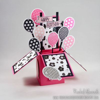 Mini Double Banner Birthday Box Card
Minidoublebanner2stamp, Mini Double Banner Dies, Balloons2cut Stamp & Die Set, Box Card Die Set, Thanks Collection Patterned Paper Pad, TSOL Inks: Guava, Candy, Bubblegum & Storm
