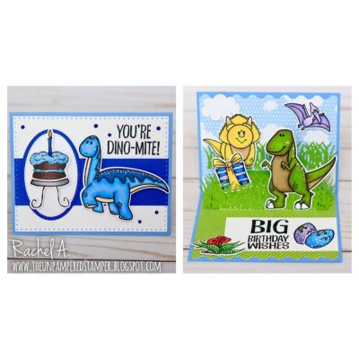 BIG Birthday Wishes
Dinos2stamp, Moredinos2stamp, Dinosaur Dies, More Dinosaur Dies, Grass Die, Birthday4cookie, Cookie Dies, Sizzix Dotted Rectangle Dies, Stitched Oval Dies, "Happy" Collection Patterned Paper
