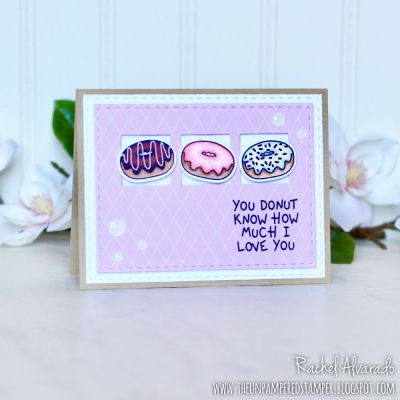 You Donut Know How Much I Love You
Sayings4donuts, Donuts2stamp Stamp & Dies, Stitched Rectangle Die Set, Sizzix Friendly Phrases Stamps & Dies, "Sweetheart" Patterned Paper, TSOL Sprinkles! Glitter
