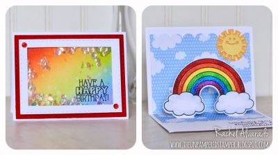 Wishing You Rainbows and Sunshine
Rainbow2stamp, Rainbow Dies, Stitched Rectangle Dies, Sizzix Triplits Hello Sunshine, "Happy Collection" Patterned Paper, TSOL Inks for blended background (Cranberry, Tangerine, Lemonade, Kiwi, Sky, Pixie)
