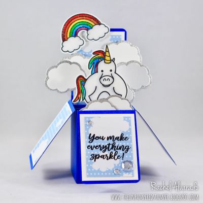 You make everything sparkle
Unicornpudgie, Box Card Die Set, Sizzix Triplits Hello Sunshine (clouds), Happy Collection Patterned Paper 
