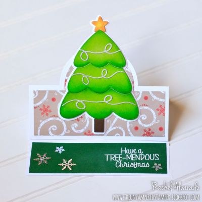 Have a TREE-MENDOUS Christmas
Christmas Tree Dies, Solids4Christmastree (Sentiment), "Happy Holidays" Patterned Paper, Sizzix Stand Up Circle Die Set

