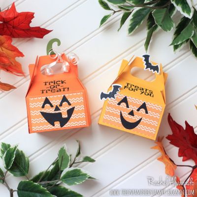 Pumpkin Fold-it Handle Boxes
Sizzix Pumpkin Fold-it (jackolantern faces), TSOL Handle Box Die, Birthday Wishes Collection Patterned Paper (from June 2017 Card Club Kit), Solids4Halloween (sentiments & bats), Fence/Crows/Bat/Moon Dies

