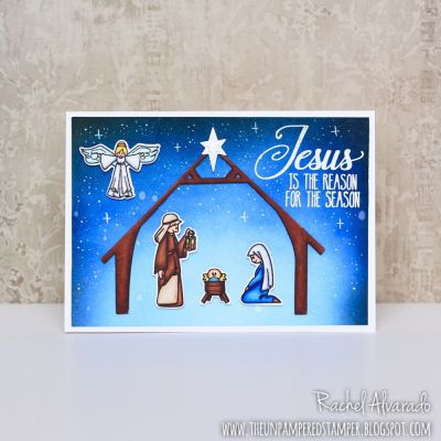 Jesus Is The Reason For The Season
Nativity2stamp, Nativity Scene Dies, TSOL Sky, Blueberry, Midnight and Licorice Inks for blended background
