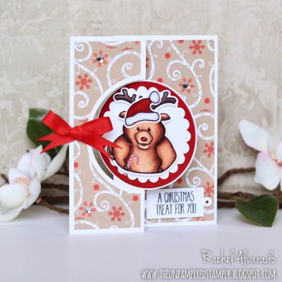 A Christmas Treat For You 
Reindeer Pudgie, Sizzix Large Circle #4 Flip-its Die Set, TSOL Circle Dies, Hats4critters Stamps & Dies (santa hat), "Happy Holidays" Patterned Paper Pad

