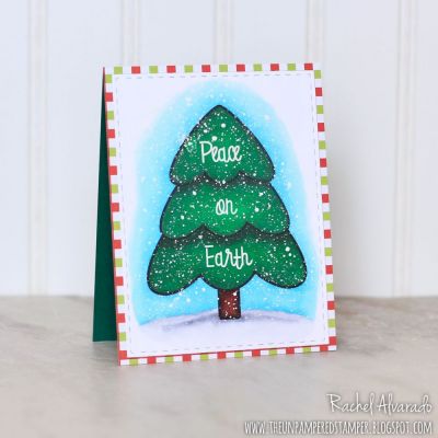 Peace On Earth
Christmastree2stamp, Stitched Rectangle Dies, "Happy Holidays" Patterned Paper
