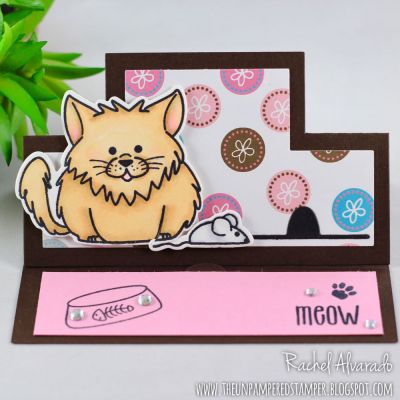 Meow
Fluffycatpudgie4, Fluffy Cat Die Set, Sizzix MINI Square Stand-ups Die Set, Cat2stamp (cat bowl w/fish), "Darling" Collection Patterned Paper
