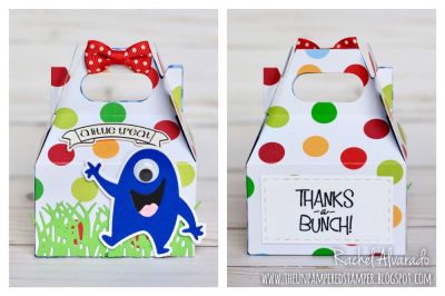Thanks A Bunch!
Monsters2celebrate Die Set, TSOL Handle Box Die, Grass Die, Chalksayings2stamp (banner), Banner Dies, Stitched Rectangle Dies, Stamps4FancyLabel (Thanks a Bunch), "Happy" Collection Patterned Paper

