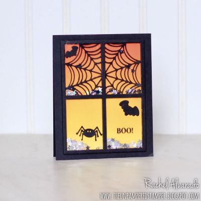 Halloween Web Shaker Card
Web Dies, Solids4halloween (sentiment), Grid 2 Die Set, TSOL Inks for blended background (Lemonade, Banana, Tangerine)
