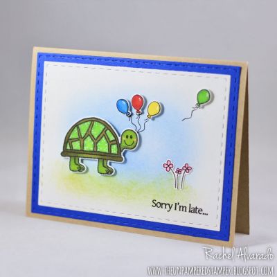 Sorry I'm late...
late4birthday stamps & dies, Background: TSOL Sky Ink and Kiwi Ink
