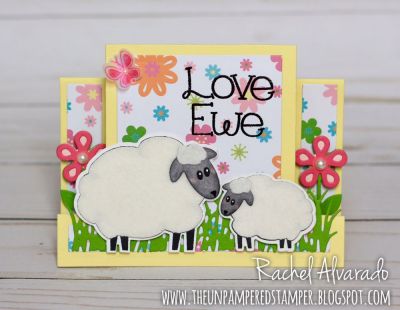 Love Ewe
Sayings4sheep, Sheep2stamp, Sheep2stamp Die Set, Sizzix Kind Sentiments Step-ups Card Die Set, Flowers with Stems Die Set, Grass Die, "Make a Wish" Collection Patterned Paper
