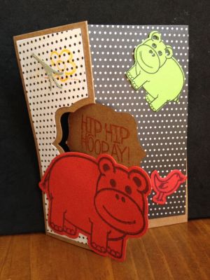 My 3yr olds card
I'm sure you all won't like this card but my 3yr loved this months stamp set! So he wanted to make his own card. He picked and die cut, stamped and adhered everything himself, from the flip-card he wanted to use to the coloured ink and patterned paper! I was so proud of him! 
Keywords: Thanks pattern paper pad, hippo2stamp stamps and dies, banana, tangerine, licorice and chocolate ink, cardstock scraps