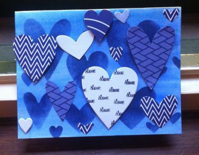 Love card 2
Again an accent with the "love" stamp. I also love the patterned paper pad from this kit; the colours and patterns are wonderful!
