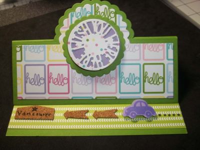 Wish You Were Here
I used the Scalloped Circle Stand-up Card framelits and some card it items from various card kits to make this card to entice my friend to come for a visit.  Hope it works!

