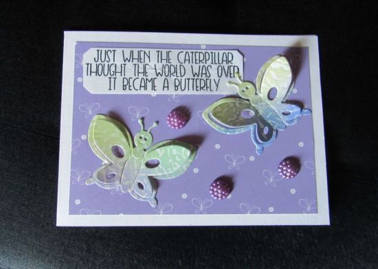 Butterflies
Encouragement card for Cards for Cubs.  The butterfly was made using handmade paper leftovers from an early card class (Under the Sea).
