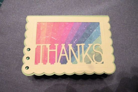 Thank You Card
The color in this picture doesn't do the card justice.  The base is actually kiwi, and the scalloped thanks is lemonade.  I tried multiple times, but I just couldn't get the color right.  Sad.
