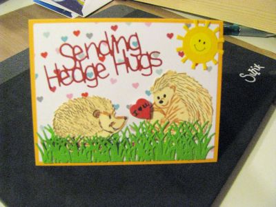Hedgehog Valentine Card
I made this card using the Hedgedogs2Stamp and Hedgehog2StampTwo stamps and dies, Hello Sunshine Triplits, Hearts2Cut stamps and dies, Hearts2Love stamps, Love2Hug stamps, the Grass die, and paper from the Love Story card kit.
