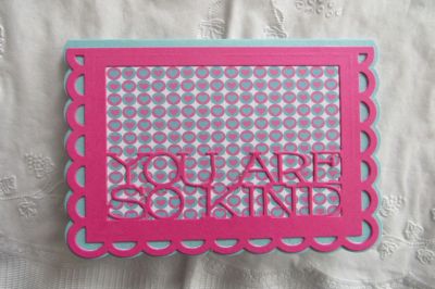 This card base makes thank you cards so easy!  I just used the Scalloped Edge Card (662259) with TSOL cardstock and one sheet of patterned paper from the Sunshine collection.  Done!
