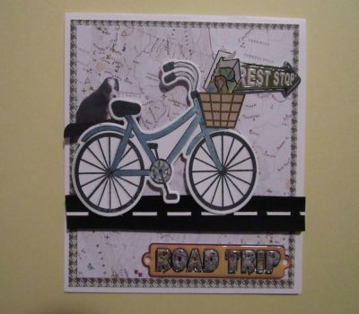 Moving home
This card was made using the bicycle2stamp set and a few other goodies.  It was made for my friend who will be moving back home and driving across the country with her Bernese Mountain Dog soon.  Of course, she won't be traveling on a bike!!!
