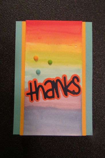 Thanks card
This card was simple.  I just dragged inks across white cardstock which was then mounted on banana and ocean cardstock.  It's hard to see, but the thanks is actually midnight on tangerine.
