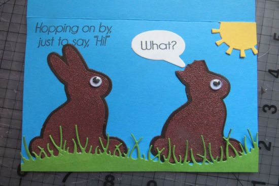 Chocolate brown embossing powder and google eyes completed the bunnies

