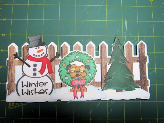 Winter Wishes-2022 Christmas card
Sorry TSOL, I used one of my personal pug stamps on this holiday card.  I know it's taboo, but I can't do a holiday card w/o a pug.  I forgot to say I borrowed this idea from the gallery and want to thank the person who posted her card for the ingenious idea.

Keywords: Picket Fence Slimline Fold-it Card Dies