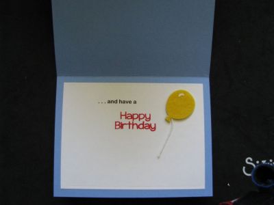 Happy Birthday Slider Car Card - Inside
I used the Sizzix Cars Stamps & Dies set, a Penny Slider die, and paper, black dots, and a felt balloon  from the January 2015 Card Kit to make this cute card.
Keywords: Sizzix Car Stamps & Dies