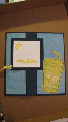 When life gives you lemons... (inside)
In addition to TSOL products, I cut out a pale yellow vellum glass and put it over the lemons paper.
