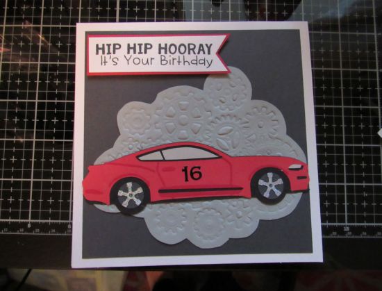 16th Birthday card
I made this card for my grandson's 16th birthday, using my Cricut to make the car and the "pad" it sits on.  
