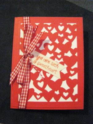 Valentine's Card
I used the Lovely Drop-In card set to create this card. In addition, I used the Hearts2Love stamp and red gingham ribbon from the February 2018 card kit. 
