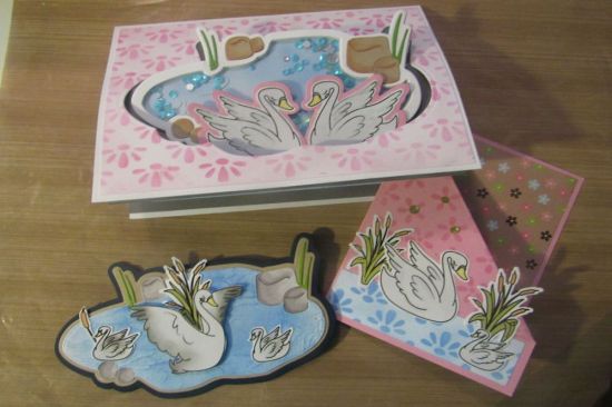 Swan Splendor cards
I "finally" watched this class video and made the cards, following Stephanie's instructions.  I used a Kleenex instead of toilet paper on the pond because all my TP was embossed with flowers!  The Kleenex worked just great.

