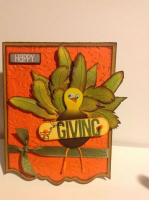 Turkey made using lightbulb2stamp die
Didn't have a Turkey for thanksgiving cards , so I used the largest lightbulb and one of the small ones to round off the head, because of the curve to the thanks stamp , I was able to squeeze it in for my thanksgiving sign, love versatility with your products. 
Keywords: Turkey