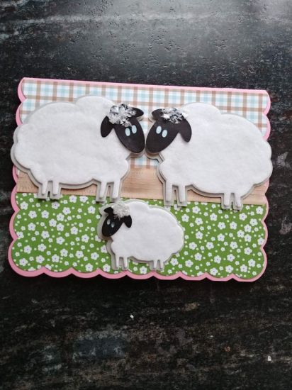 Sheep card front
A baby card made for our morning radio personality who just had his first baby.  Using Sheep2Stamp to match the baby hat I crocheted 
Keywords: Sheep baby card, feeling sheepish, a new baa-by,