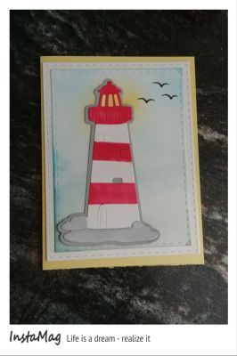 You Light Up My Day
I love this stamp and die set! A calm lighthouse by the sea scene card. 
Keywords: Light house, by the sea, calm