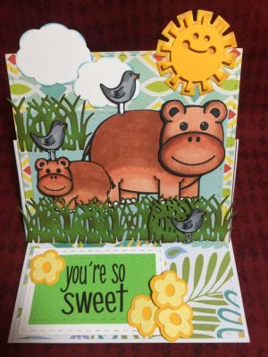 You're So Sweet Hippo
Sizzix Square Stand-Up Card Die (movers & shapers XL)
Hippo2stamp & Dies
Stitched Rectangle Die
Grass Die
Sizzix Triplets Hello Sunshine Dies
Candy2share Stamp
