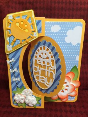 Happy Birthday Kite - (card front)
Sizzix Scallop Oval Flip-it's Card Die
Oval Stitched Dies
Sizzix Triplets Hello Sunshine Dies
Kite Die
Sizzix Flower & Leaf Layers Die
Sizzix Flowers & Fence Dies

