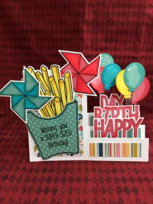 Super Sized Birthday
Sizzix Happy Birthday Step-ups Card Die
Sizzix Basic Step-ups Card Die
Frenchfries2stamp & Dies
Balloons2cut Set
Pinwheels2stamp & Pinwheels Dies

